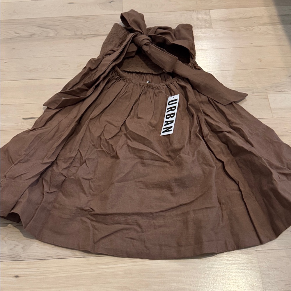 Urban Outfitters-Juliana Smocked Strapless Mini Dress-Brown-New-S-Boho - Picture 3 of 5